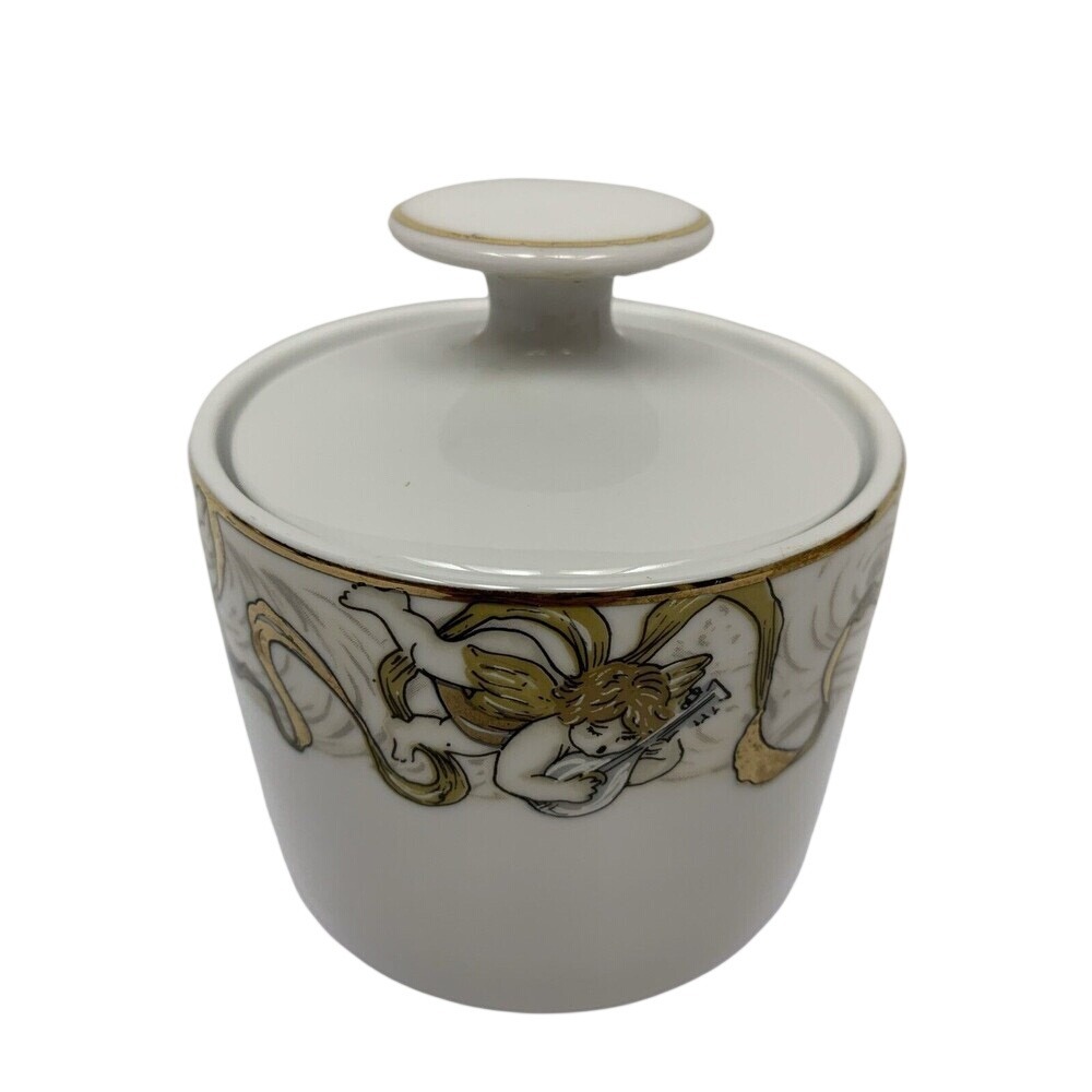American Atelier Heavenly Hosts Sugar Porcelain Container‎ Cherub Angels Gold